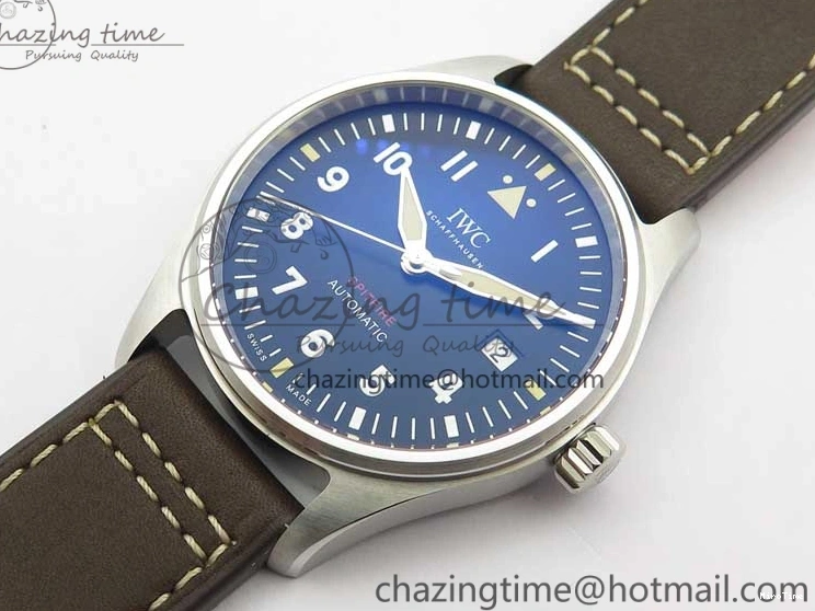 MIROTIME 0303 Original Pilot IW326803 SS MK 1:1 Best Edition Black Dial on Brown Leather Strap MIYOTA 7146